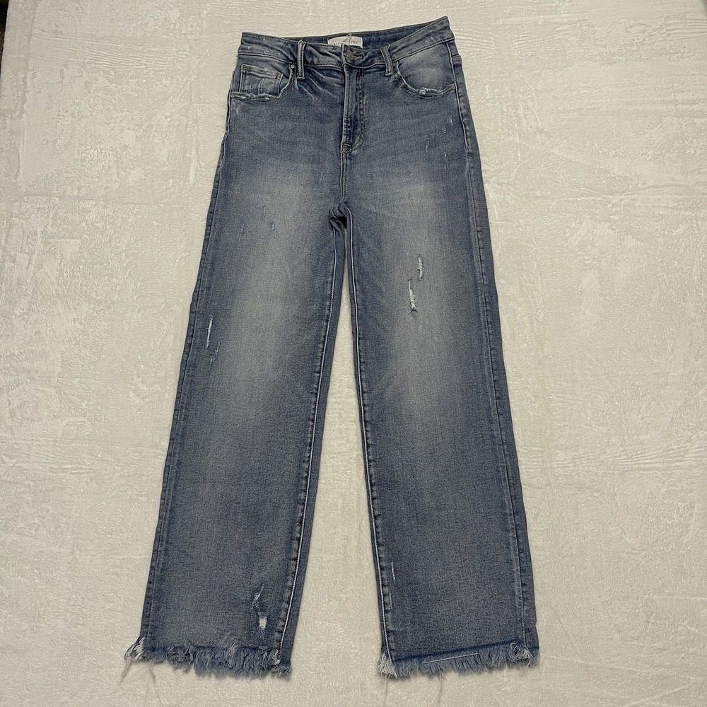 Risen Jeans Womens Denim Distressed High Rise Straight Leg Frayed Hem Tag 9/29